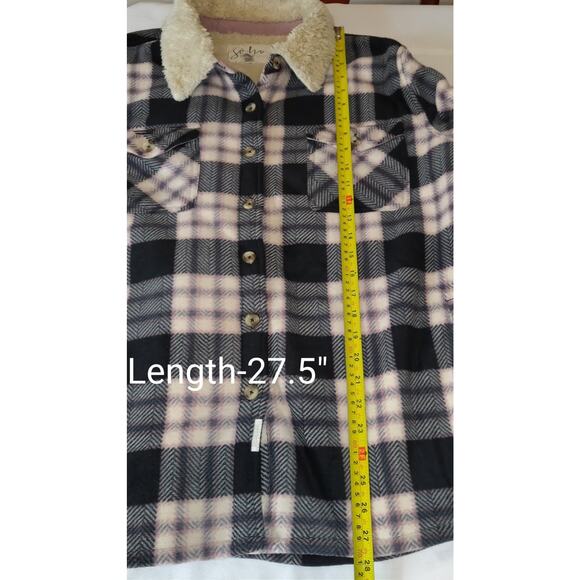 SOHO Threads Plaid Shacket Jacket Women's SIZE XL Black And Pink Sherpa Lined - Picture 8 of 16
